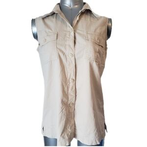 Orly Women's Beige Sleeveless Button-Up Shirt – Size10